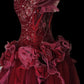 Robe de soirée longue en tulle, rouge, élégante et délicate, à fleurs et perles, nv3898