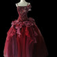 Robe de soirée longue en tulle, rouge, élégante et délicate, à fleurs et perles, nv3898