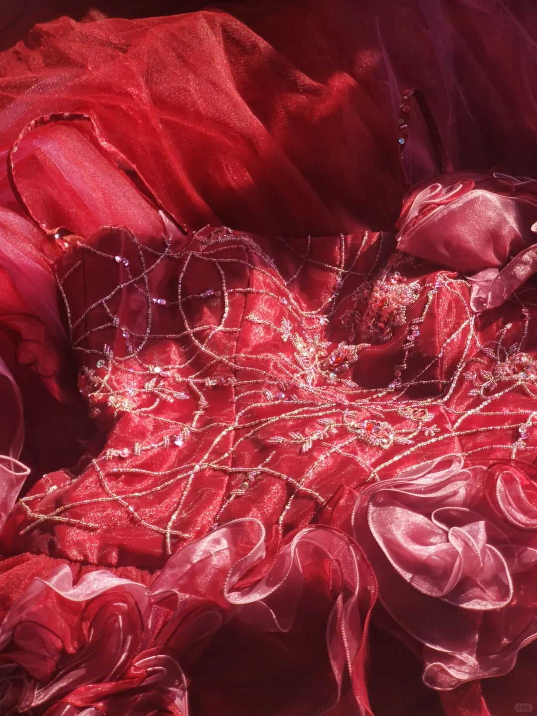 Robe de soirée longue en tulle, rouge, élégante et délicate, à fleurs et perles, nv3898