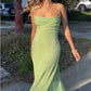 Robe de soirée longue à bretelles spaghetti vert citron, volantée, brillante, élastique, fente, dégradé de couleur, sirène, robe de bal, robe de soirée nv2407