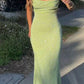 Robe de soirée longue à bretelles spaghetti vert citron, volantée, brillante, élastique, fente, dégradé de couleur, sirène, robe de bal, robe de soirée nv2407