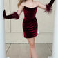 Strapless Mermaid Burgundy Velvet Short Prom Dress Mermaid Wine Red Homecoming Dress Burgundy Velvet Formal Evening Dress  nv1568