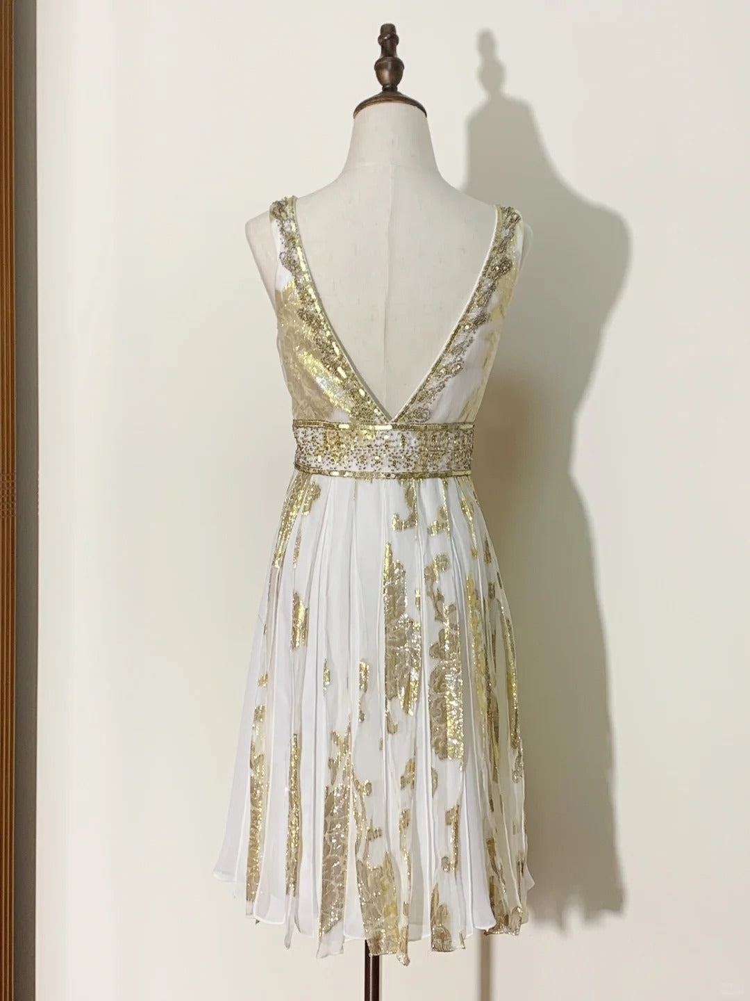 ✨Golden Streamer Vintage Satin Beaded Short Homecoming Dress Birthday Party Dress nv5429