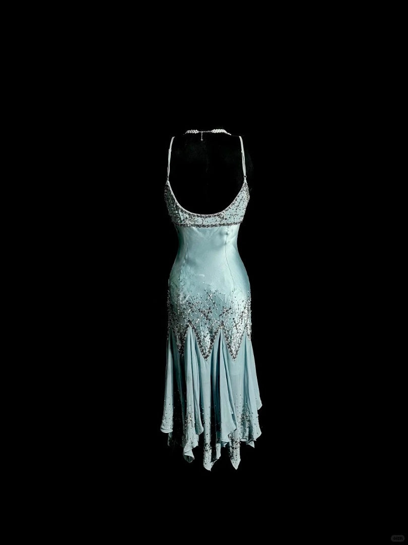 Haze blue satin handmade beading exquisite beautiful short homecoming dress prom dress evening dress birthday party dress nv4719