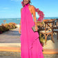 Robe de soirée en mousseline de soie rose vif, simple, coupe trapèze, sans manches, robe de bal, robe d'invité de mariage, robe de soirée, nv2255