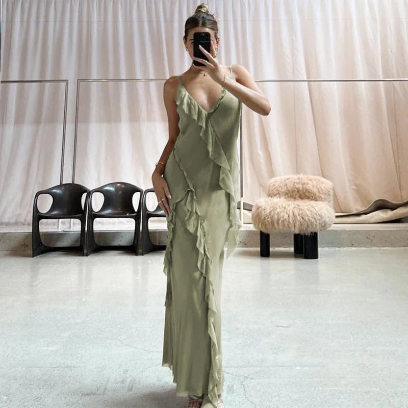 Gray Green Fashion Elegant V Neck Long Chiffon Ball Gown Evening Dress Party Dress nv3336