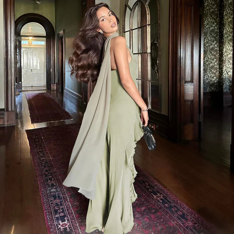 Gray Green Fashion Elegant V Neck Long Chiffon Ball Gown Evening Dress Party Dress nv3336