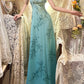 Blue exquisite beading vintage fashion floral long satin ball gown evening dress nv4315