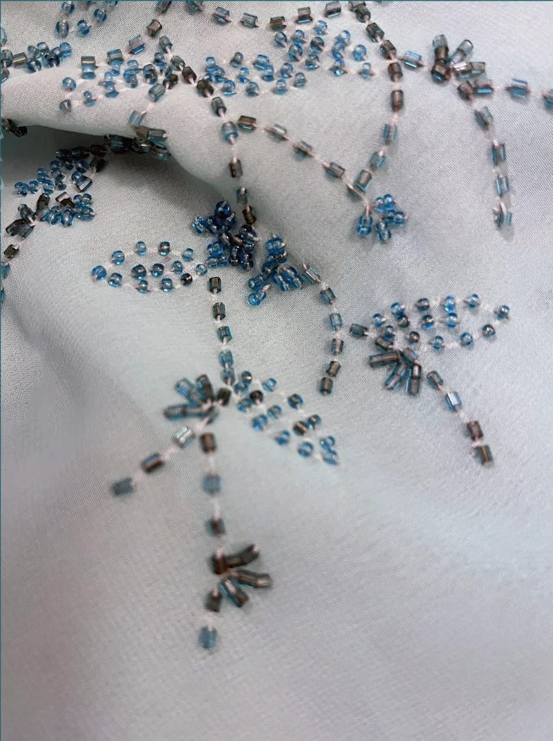 Blue exquisite beading vintage fashion floral long satin ball gown evening dress nv4315