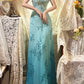 Blue exquisite beading vintage fashion floral long satin ball gown evening dress nv4315