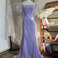 Romantic Luxury Style Lavender Beaded Camisole Crisscross-Back Train Gown - Elegant Dress for Garden Wedding & Dinner NV6363