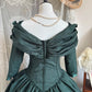 Victorian Retro Style Dark Green Off-Shoulder Leg-of-Mutton Sleeve Court Ballgown - Theme Ball & Cosplay Dress NV6364