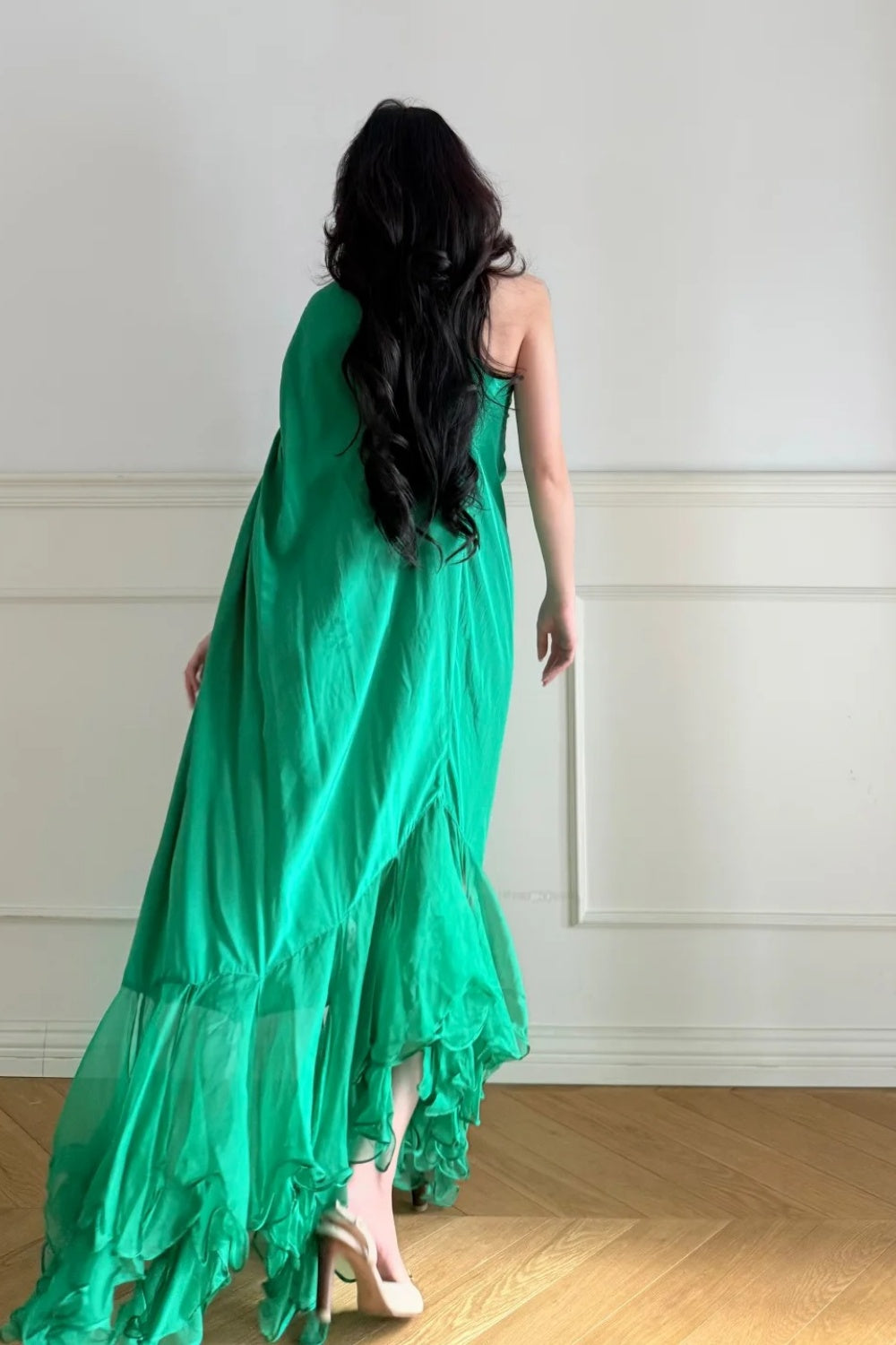 Long chiffon evening gown Vintage emerald green NV6746