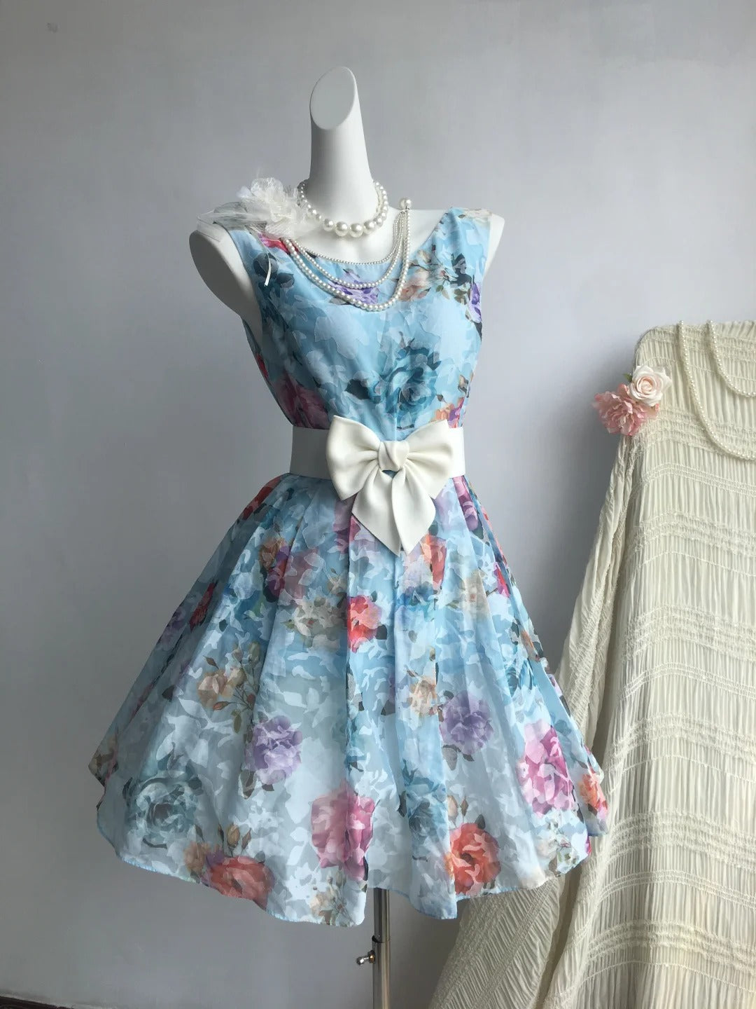 ✨Blue floral pretty date short chiffon homecoming dress party dress nv5433