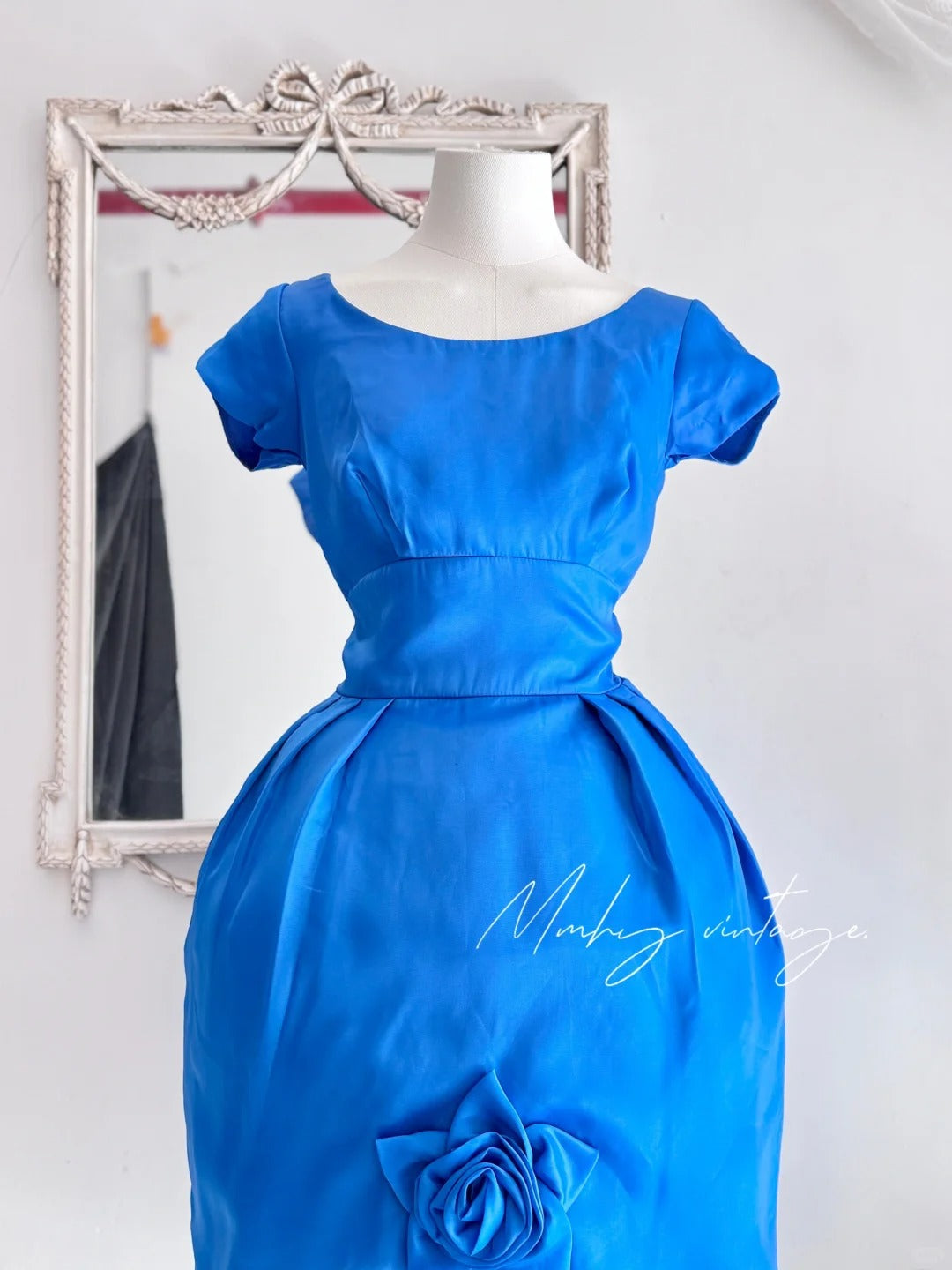 Klein blue retro fashion elegant flower bud floral embellishment exquisite waist very waist-revealing medium-length/short prom dress evening dress prom dress nv4085