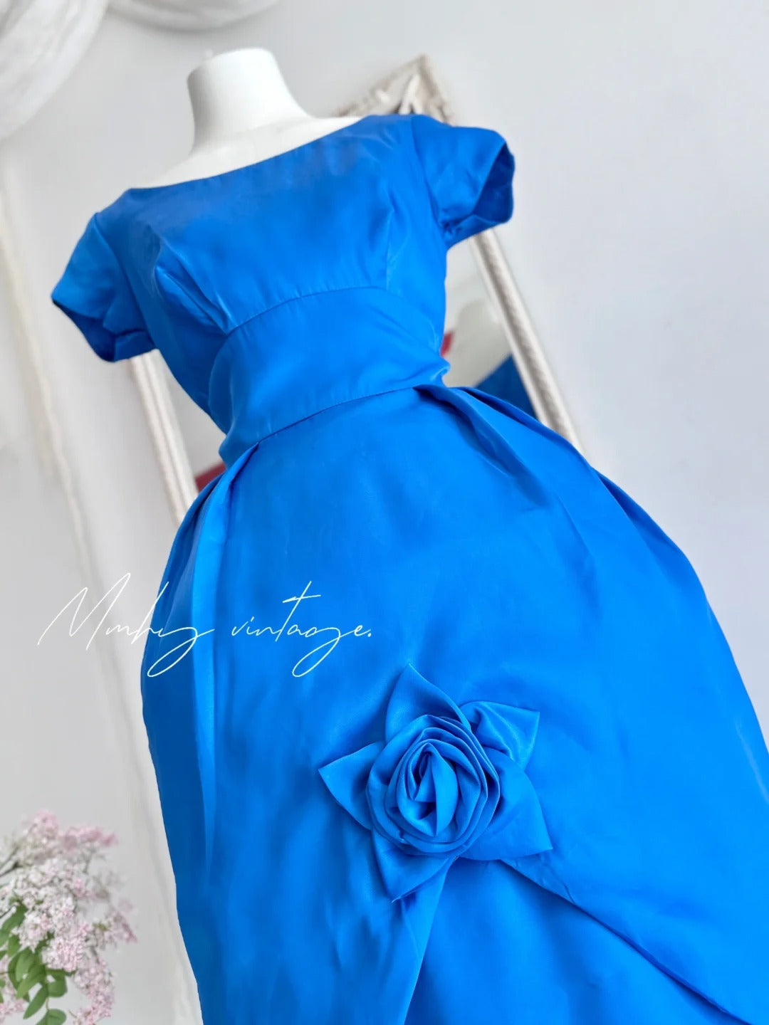 Klein blue retro fashion elegant flower bud floral embellishment exquisite waist very waist-revealing medium-length/short prom dress evening dress prom dress nv4085