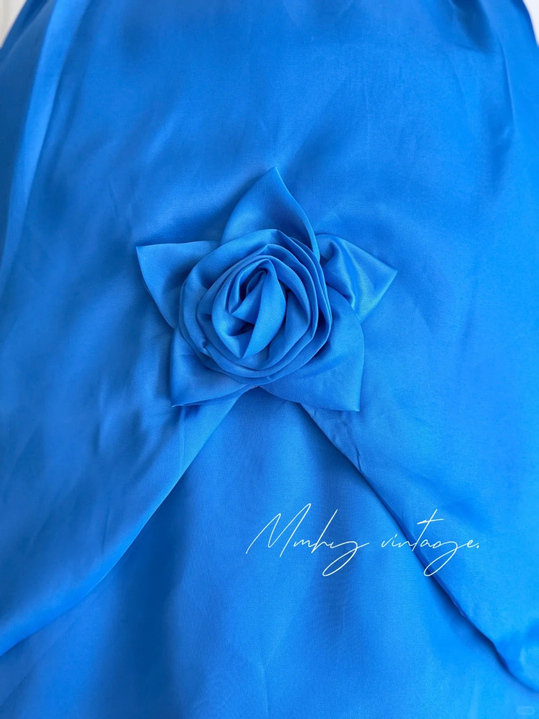 Klein blue retro fashion elegant flower bud floral embellishment exquisite waist very waist-revealing medium-length/short prom dress evening dress prom dress nv4085