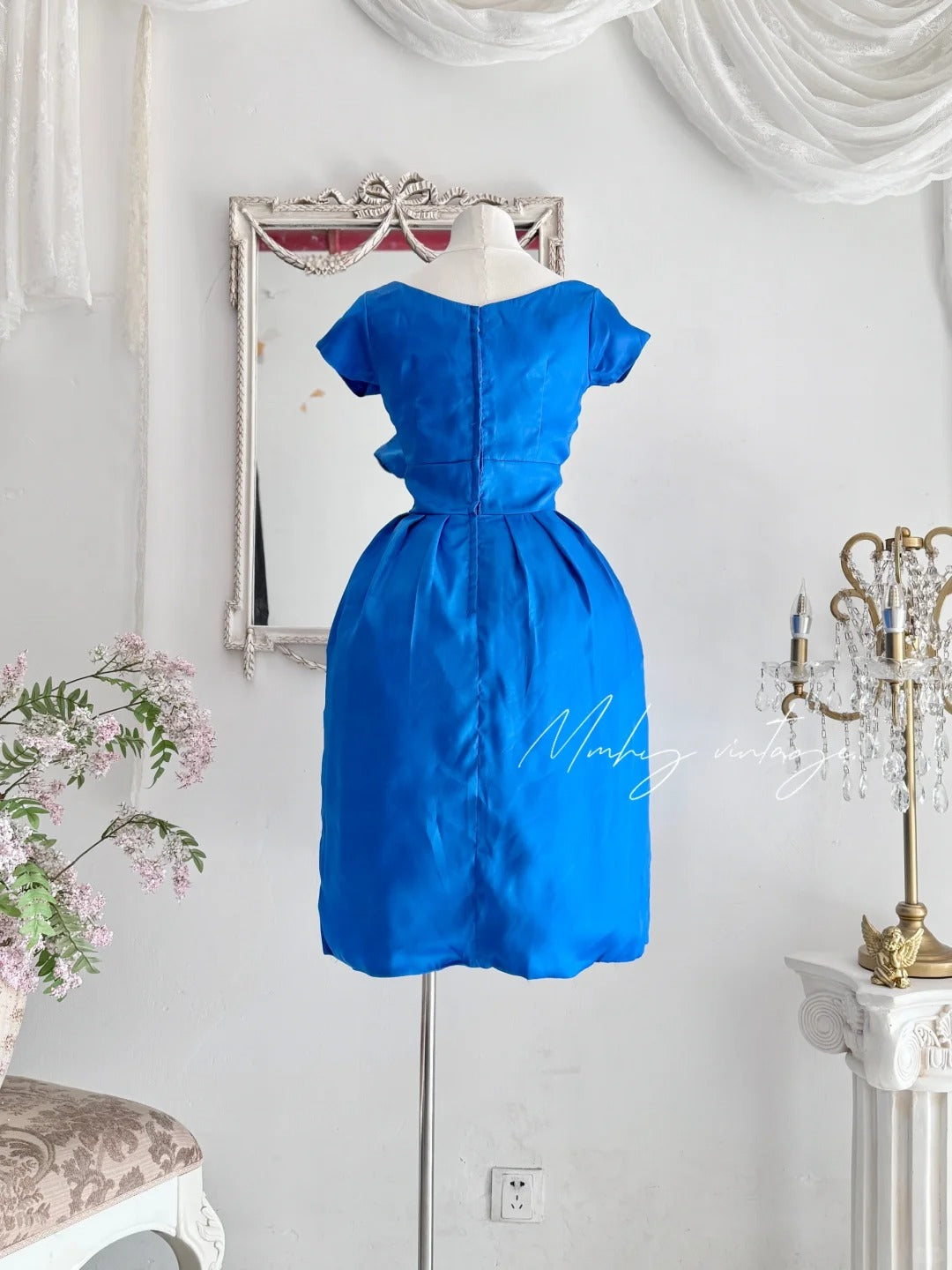 Klein blue retro fashion elegant flower bud floral embellishment exquisite waist very waist-revealing medium-length/short prom dress evening dress prom dress nv4085