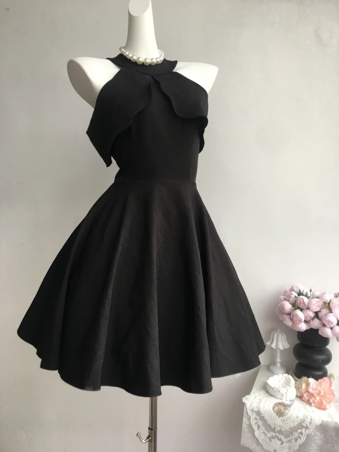 Charming black simple vintage chiffon short homecoming dress prom dress nv5437