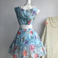 ✨Blue floral pretty date short chiffon homecoming dress party dress nv5433