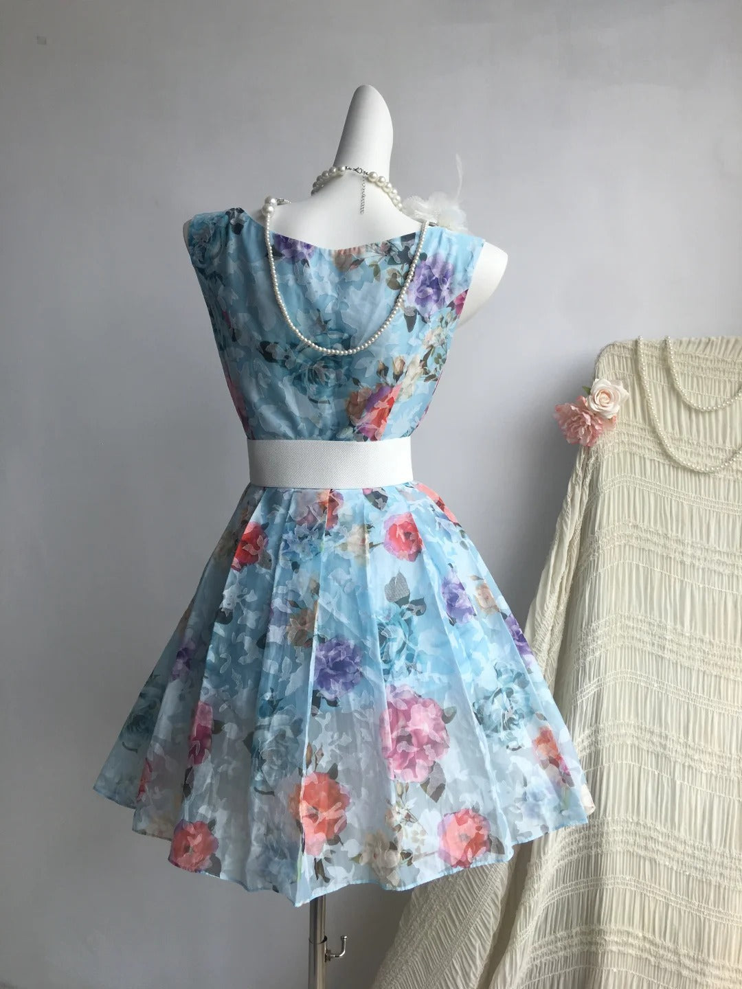 ✨Blue floral pretty date short chiffon homecoming dress party dress nv5433