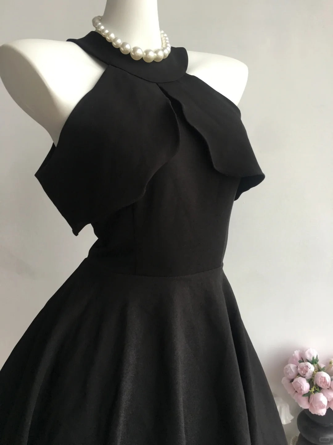 Charming black simple vintage chiffon short homecoming dress prom dress nv5437