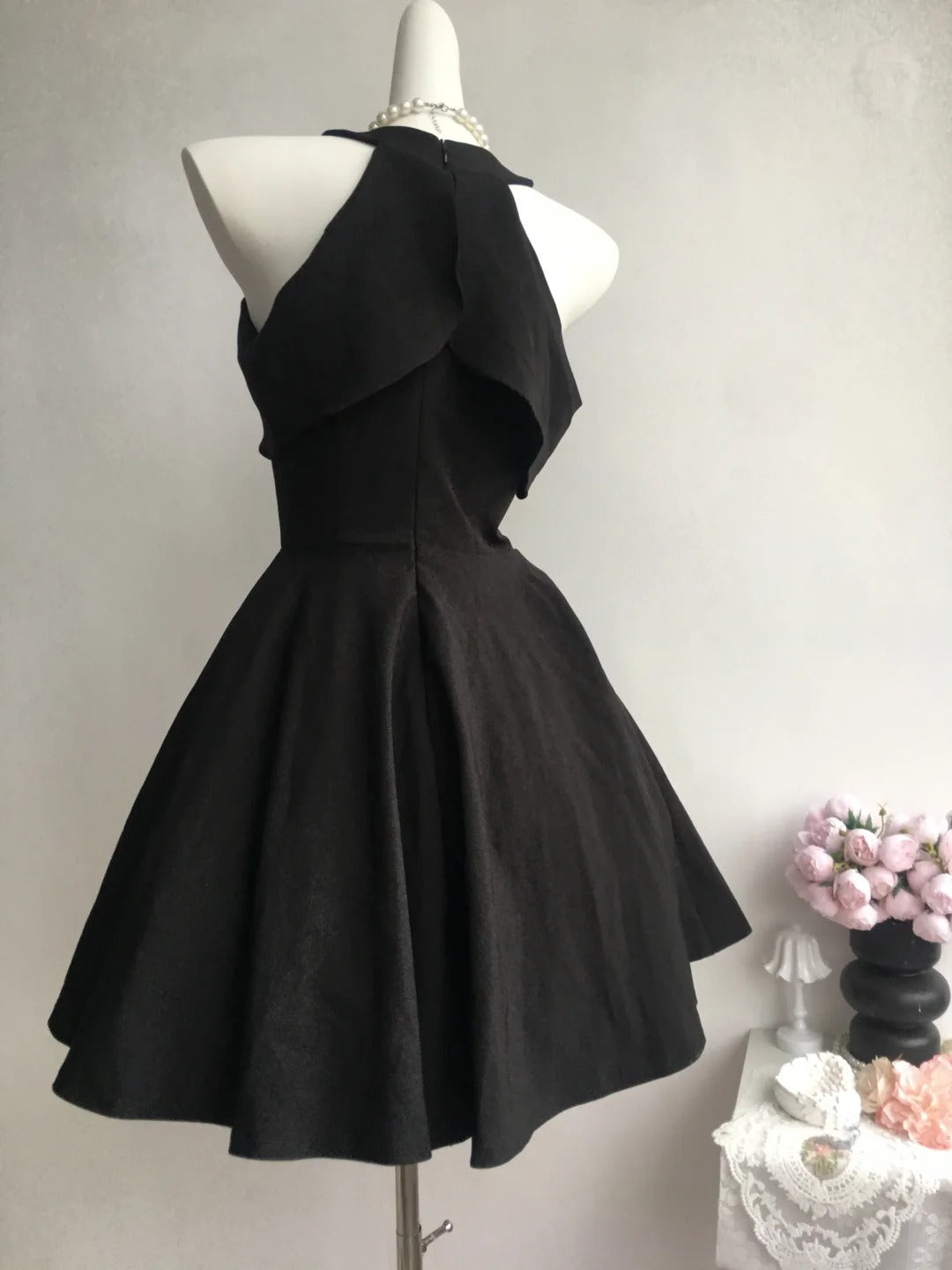 Charming black simple vintage chiffon short homecoming dress prom dress nv5437