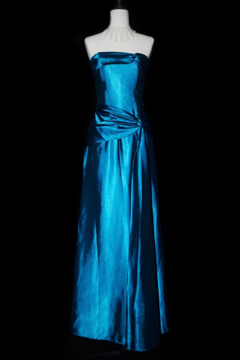 Vintage Deep Sea Venus Gemstone Blue Satin Long Formal Dress NV6606