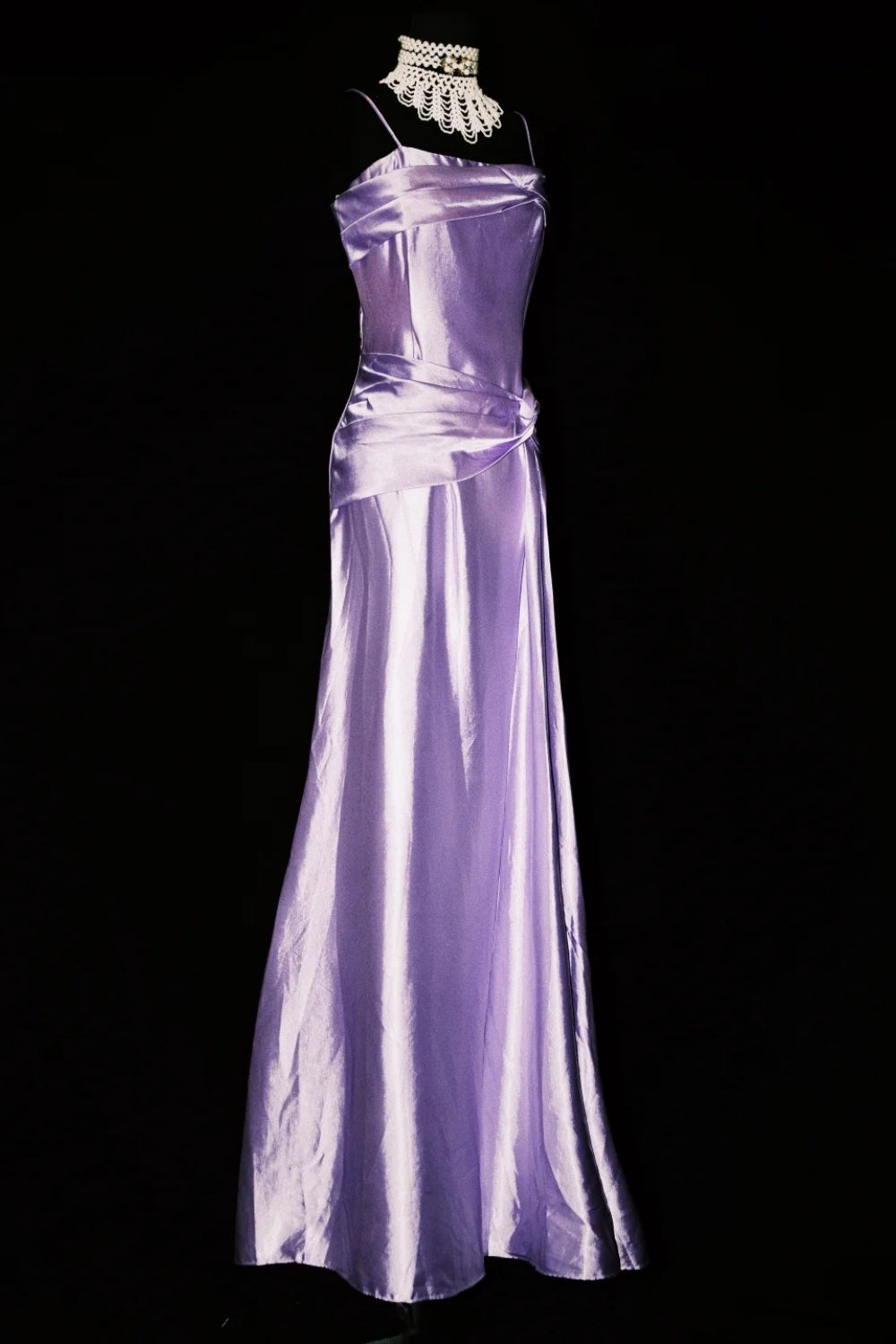 Vintage langes, elegantes Satinkleid in Lila NV6607