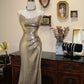 Gold Sequin One-Shoulder Fitted Maxi Evening Dress NV6547