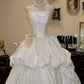 White Satin Strapless Ball Gown with Floral Detail Vintage Evening Dress NV6552
