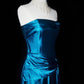 Vintage Deep Sea Venus Gemstone Blue Satin Long Formal Dress NV6606
