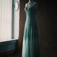 Green sequins exquisite bead decoration retro long chiffon formal dress NV6611