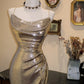 Gold Sequin One-Shoulder Fitted Maxi Evening Dress NV6547