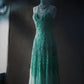 Green sequins exquisite bead decoration retro long chiffon formal dress NV6611