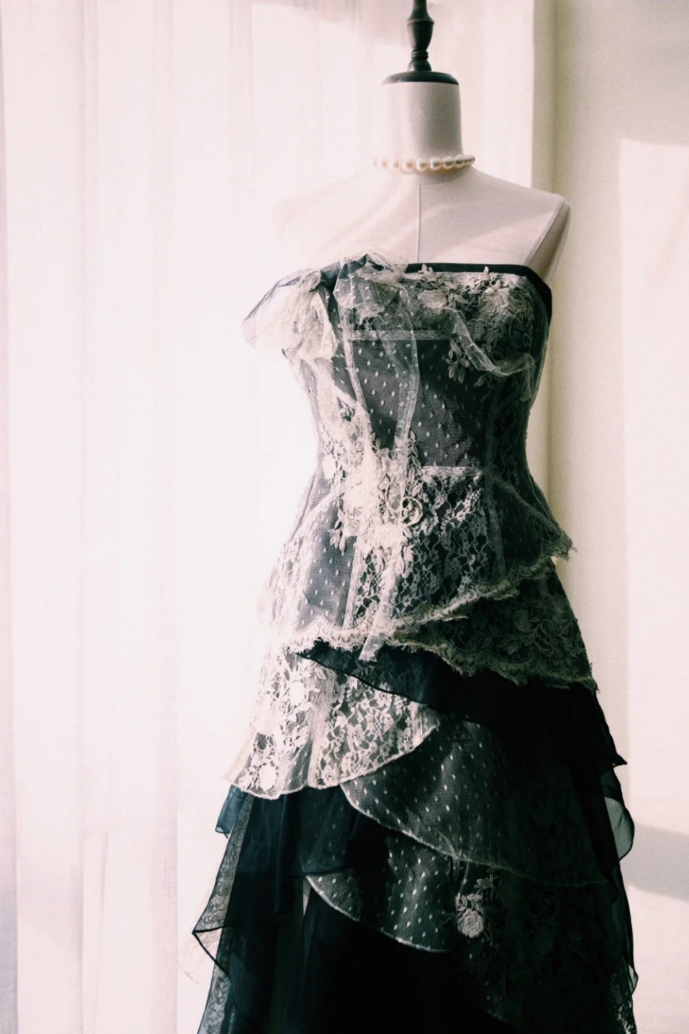 Vintage exquisite lace long tulle formal dress NV6610