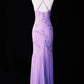 Vintage Purple Wisteria Flower Romantic Purple Exquisite Handmade Beaded Long Chiffon Dress NV6609