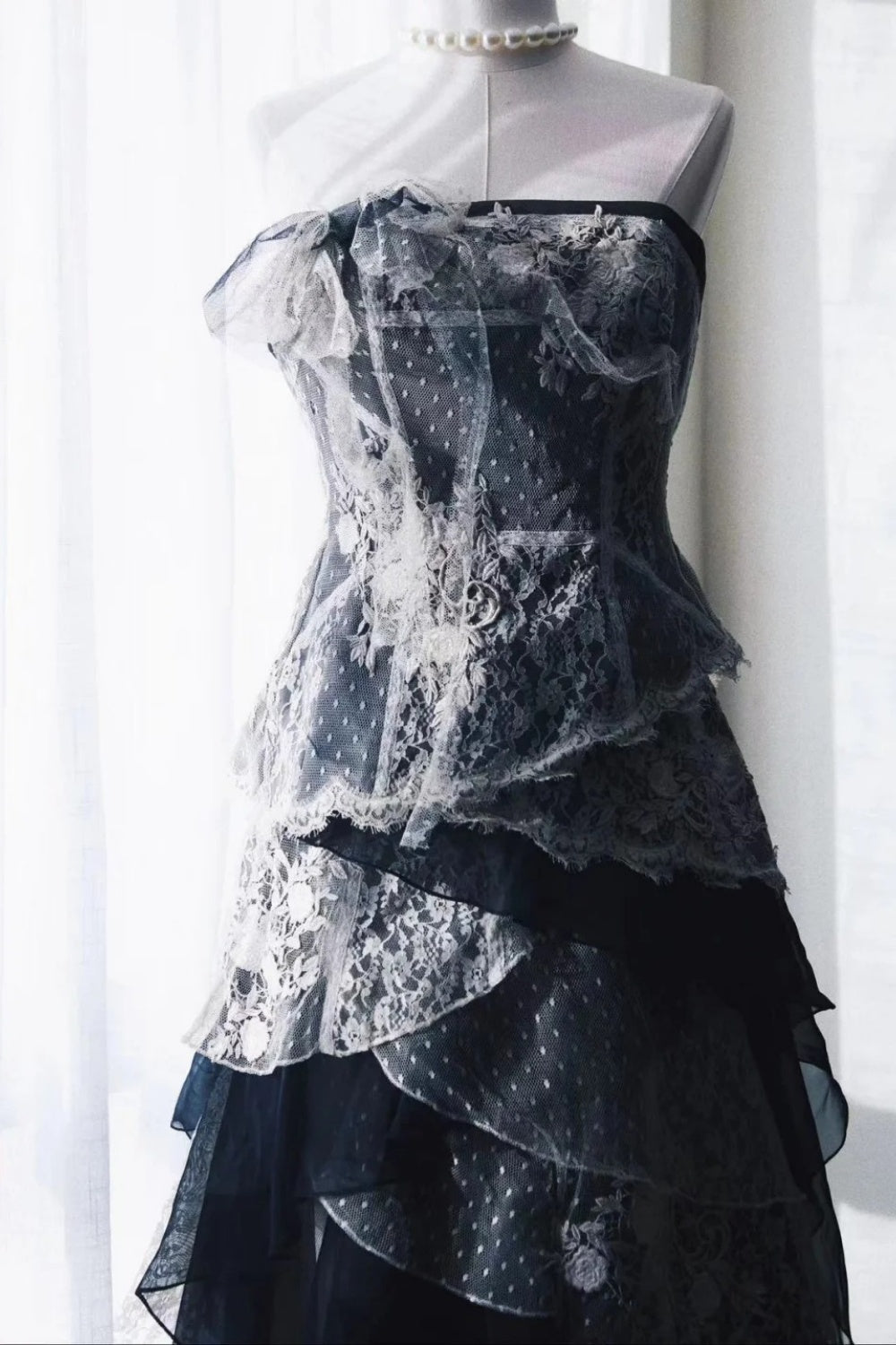 Vintage exquisite lace long tulle formal dress NV6610