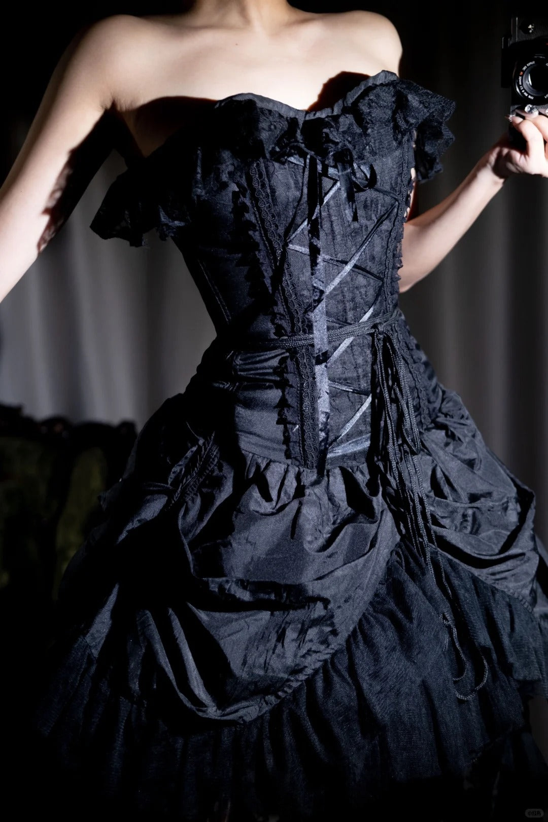 Black Lace Corset Long Chiffon Prom Dress Evening Dress Party Dress nv5132