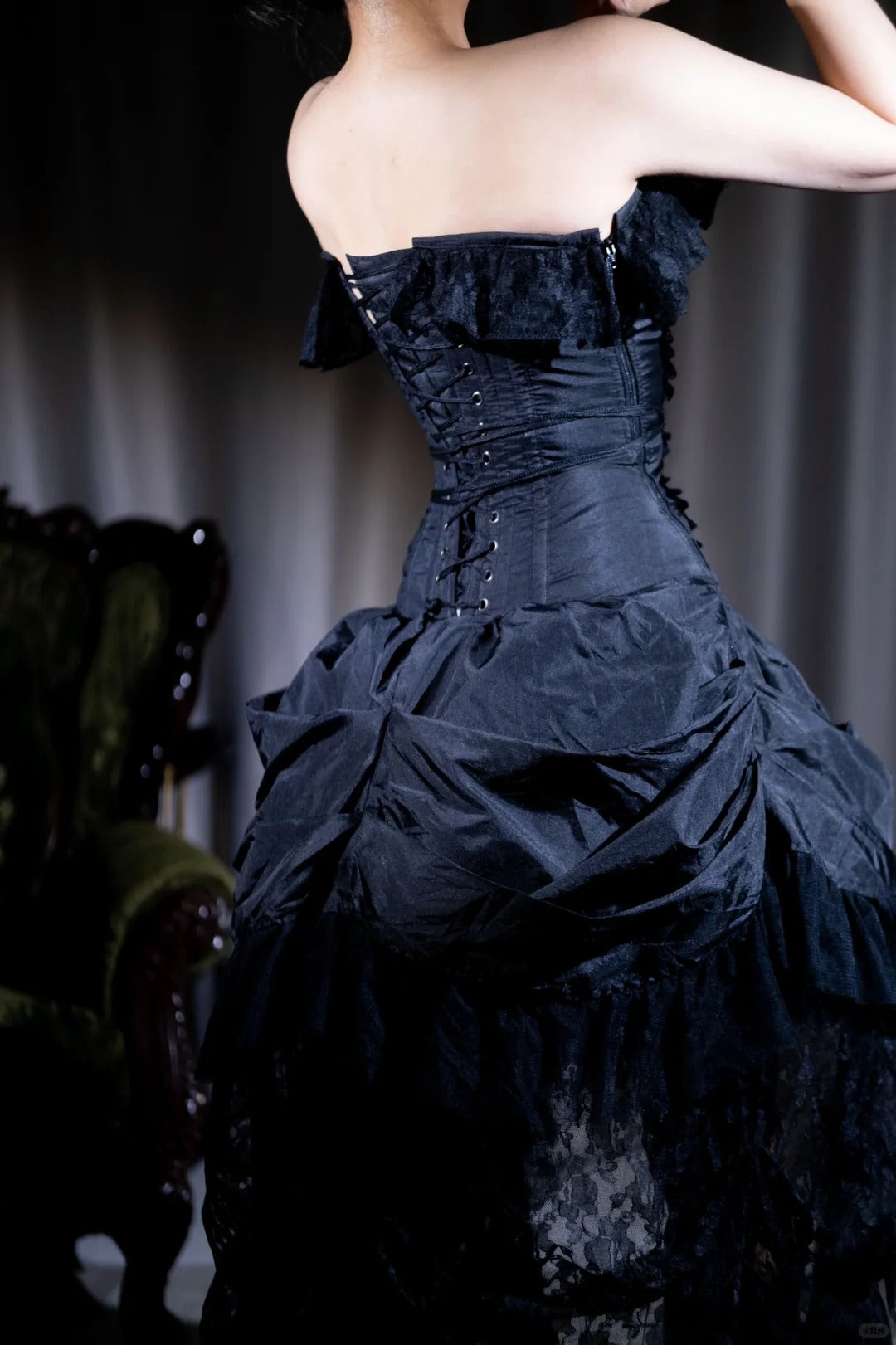 Black Lace Corset Long Chiffon Prom Dress Evening Dress Party Dress nv5132