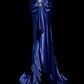 Robe de soirée longue en satin bleu exquis à bretelles spaghetti et perles, robe de bal, robe de soirée, robe de remise de diplôme, nv4264