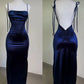 Blue simple fashion sexy bow spaghetti strap backless long floor-length evening dress party dress prom dress ball gown nv3824