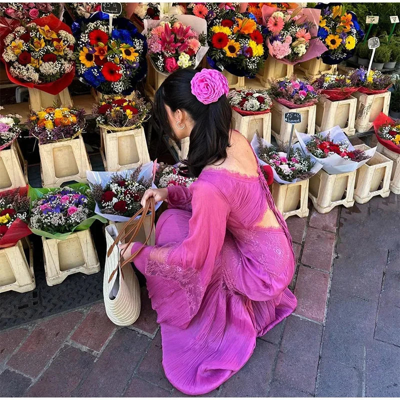 Robe de soirée longue en mousseline de soie, élégante, style rétro, col en V, dentelle exquise, volants, manches longues, longueur au sol, robe de bal, robe de soirée, robe de demoiselle d'honneur, nv3823