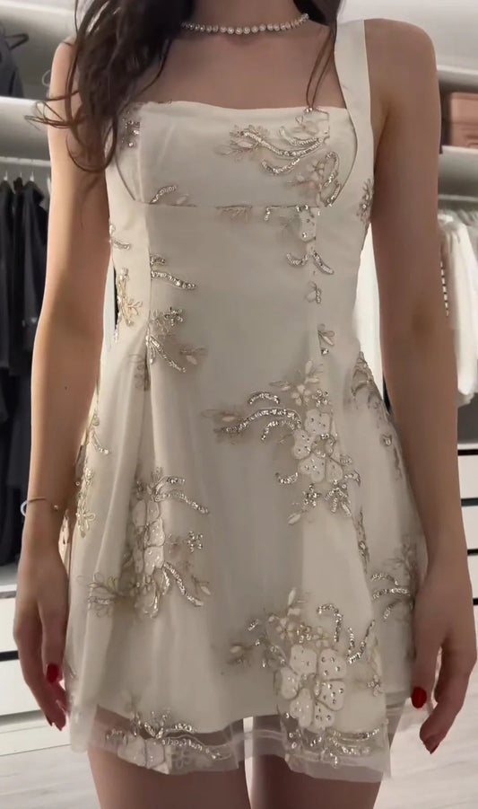 Vintage Straps White A Line Short Party Dress Formal Graduation Homecoming Dress nv5325