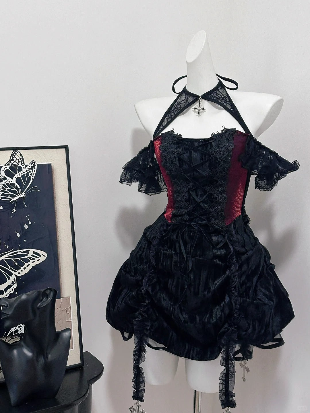 Red Black Vintage Elegant Delicate Lace Short Homecoming Dress Prom Dress Evening Dress Birthday Party Dress Prom Dress nv4052