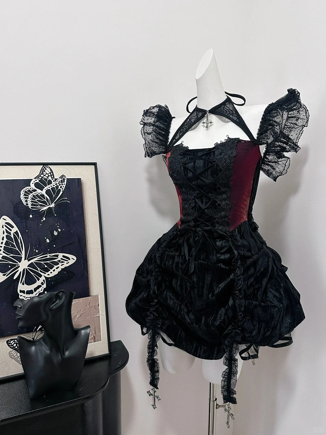 Red Black Vintage Elegant Delicate Lace Short Homecoming Dress Prom Dress Evening Dress Birthday Party Dress Prom Dress nv4052