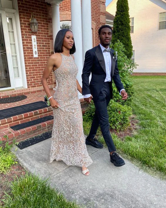 Luxuriöses trägerloses langes Ballkleid mit Perlen und Spitze, formelles Abendkleid nv1801