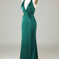 Green Sexy Backless Deep V Neck Mermaid Satin Long Bridesmaid Dresses Ball Gowns Evening Dresses nv1986