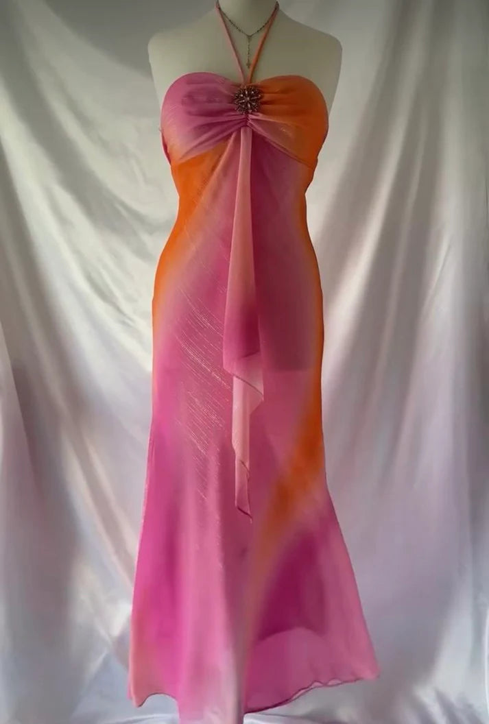 Pink Gorgeous Gradient Strapless Long Chiffon Elegant Ball Gown Evening Dress Party Dress nv4610
