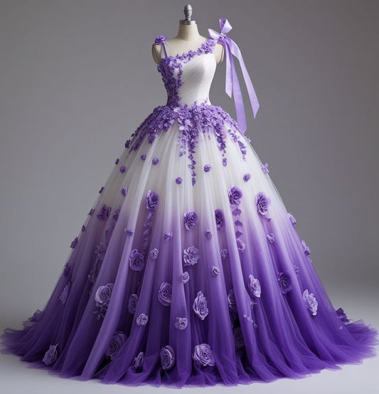 NiceVestidos-Purple Delicate Floral Long Tulle Ball Gown NV6134